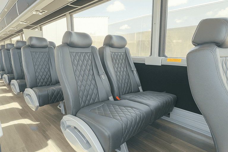 interior of Livonia Minibus Company charter bus